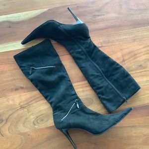 Black suede fabric boots size 39